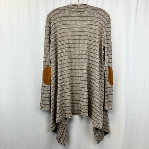 Sweet Pea Womens Cardigan Sweater Brown/White Striped Long Sleeve Waffle Knit L - Picture 6 of 10